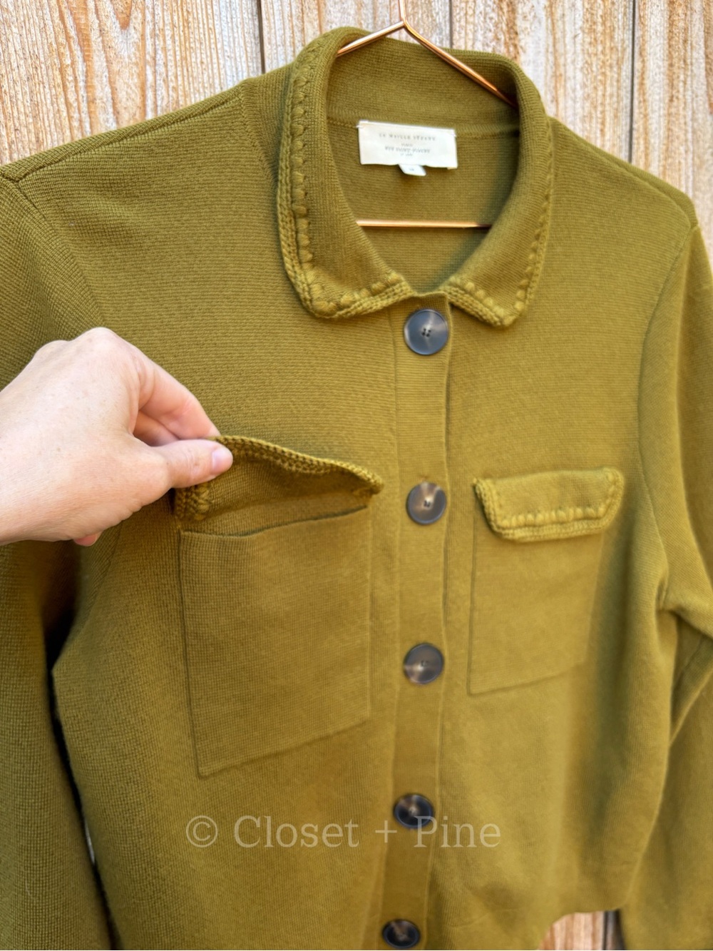 Sezane Betty Cardigan Olive Green Crochet Wool Size Medium - Picture 7 of 16